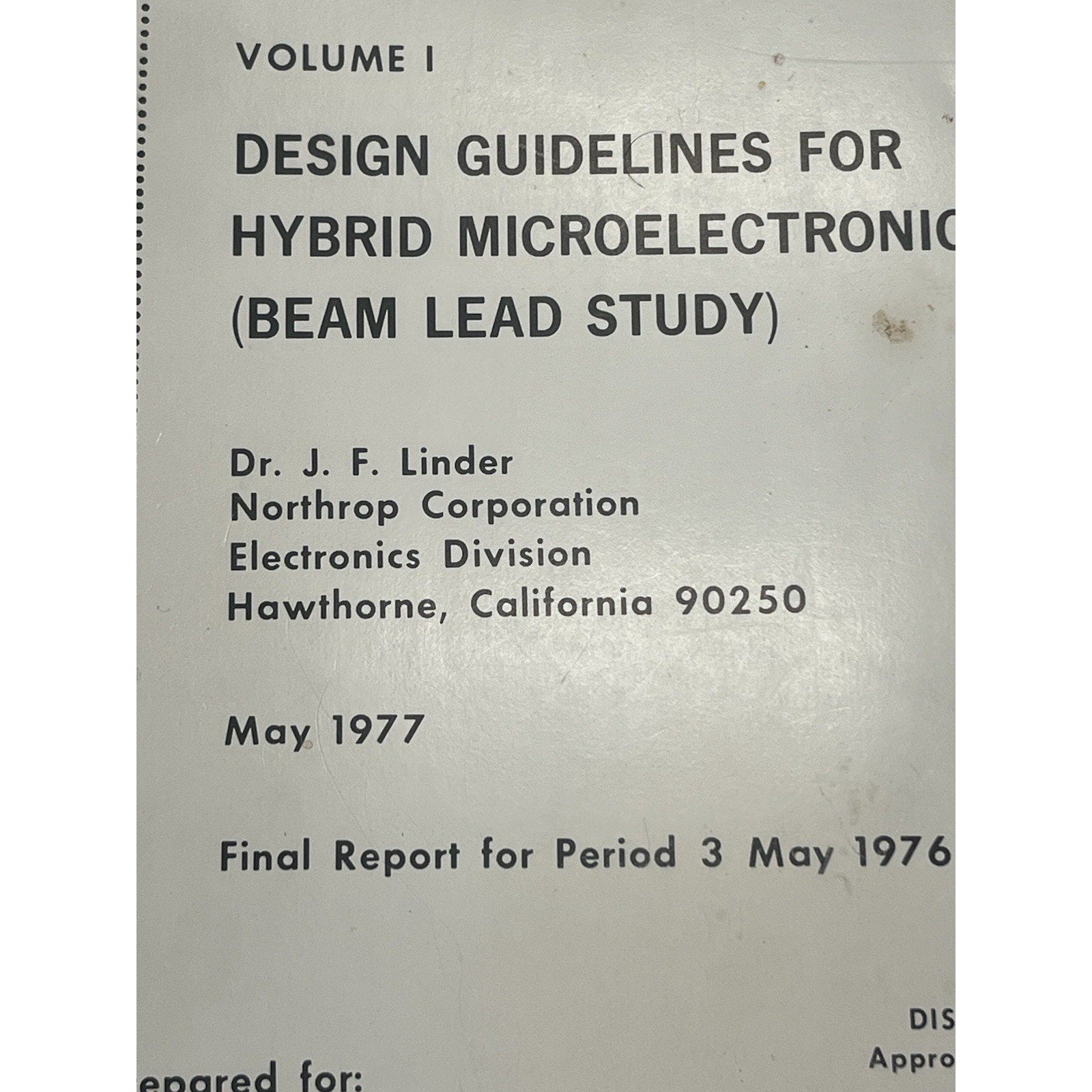 1977 Northrop Corp Hybrid Microelectronics Beam Lead Study Army Report ECOM sign