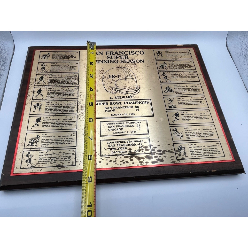 1984 SF 49ers Super Bowl XIX Team Issued Plaque - L. Stewart - Trophy Masters SF