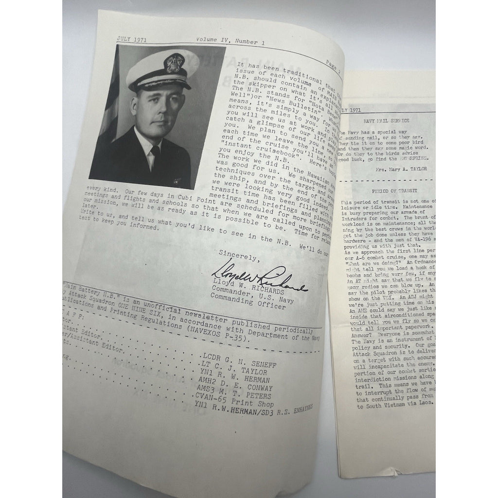 1971 USS Enterprise CVN-65 VA-196 Main Battery A-6 Intruder Pilot Document Lot