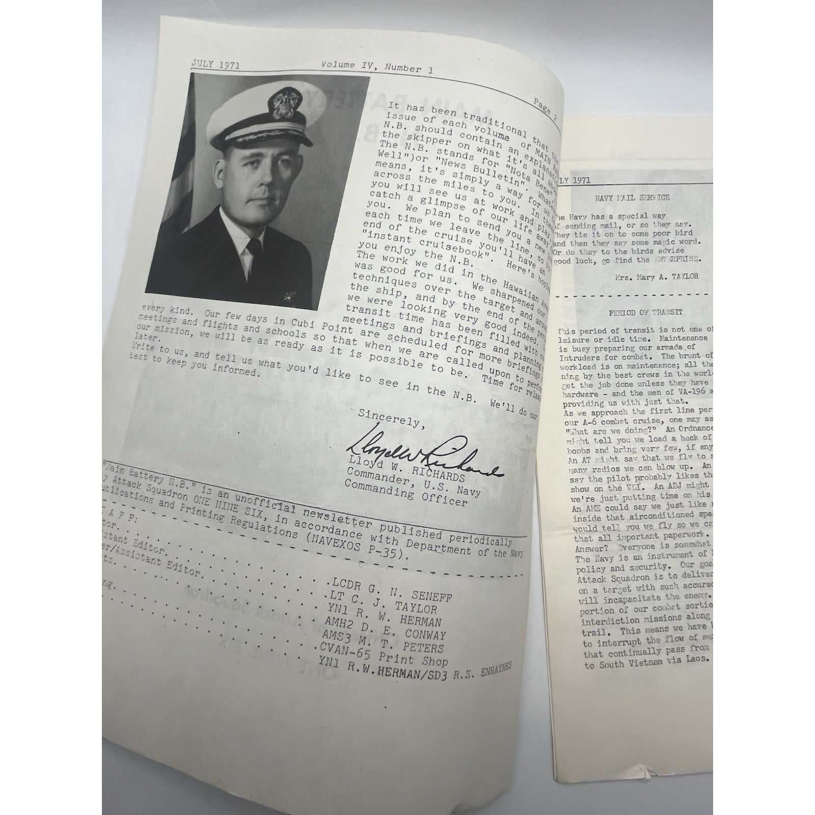1971 USS Enterprise CVN-65 VA-196 Main Battery A-6 Intruder Pilot Document Lot
