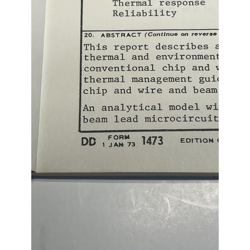 1976 Hughes Aircraft Reliability Beam Lead Microcircuits Army Tech Report ECOM