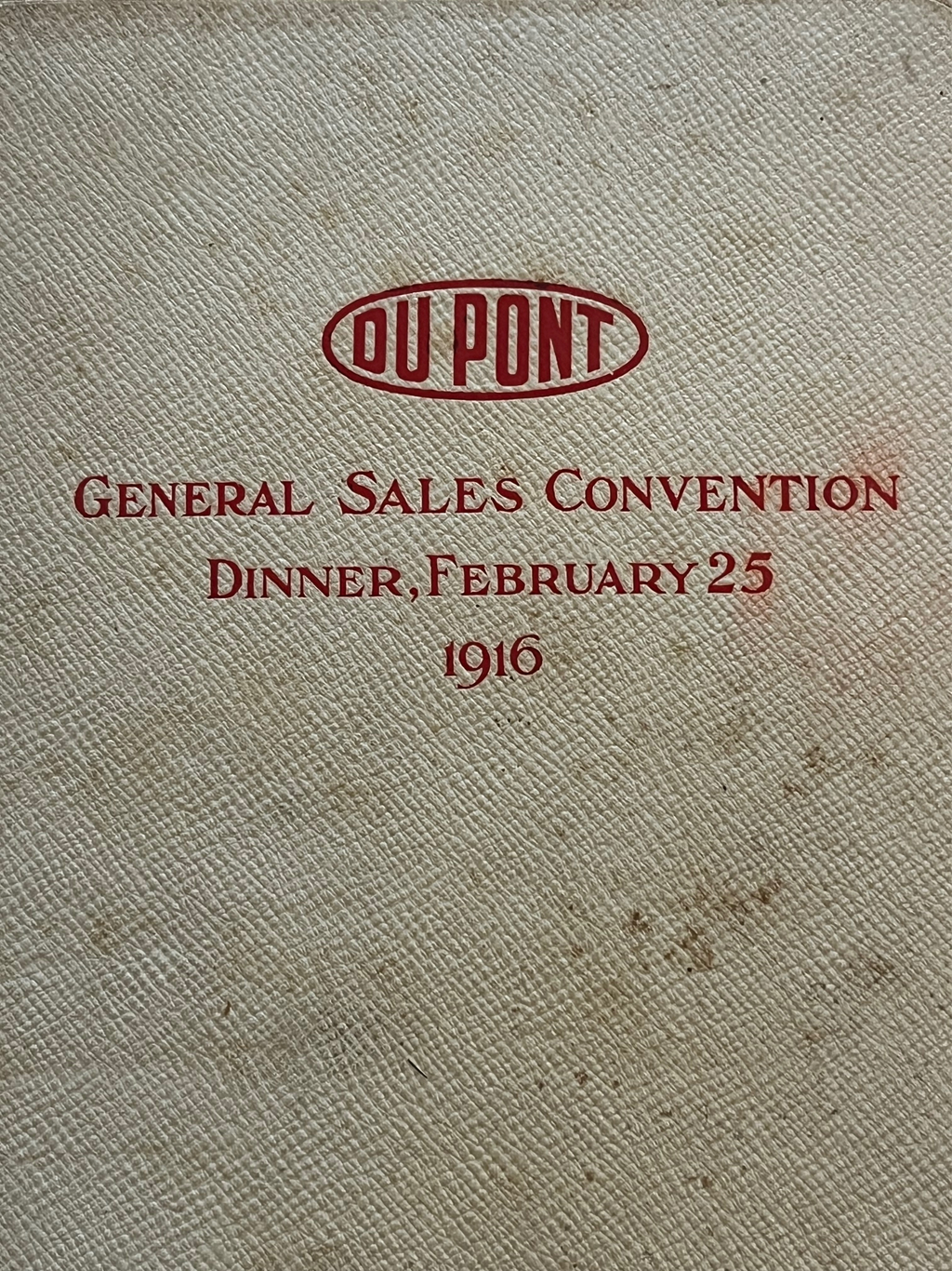 1916 Autographed Dupont National Sales Convention Dinner Menu