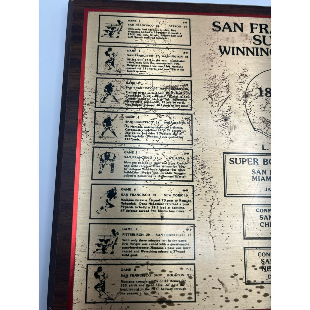 1984 SF 49ers Super Bowl XIX Team Issued Plaque - L. Stewart - Trophy Masters SF