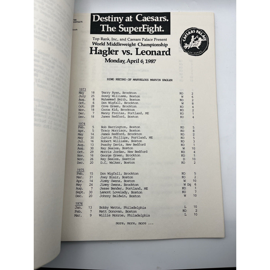 Official Marvelous Marvin Hagler vs Sugar Ray Leonard 1987 Press Media Kit