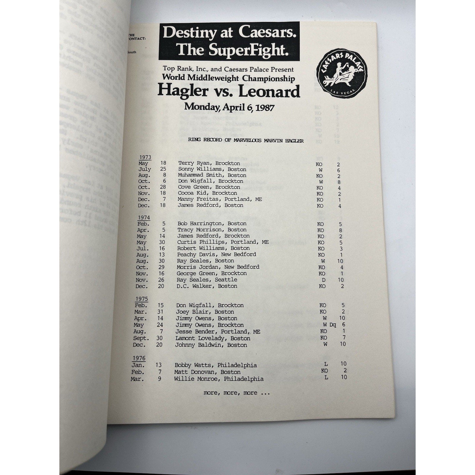 Official Marvelous Marvin Hagler vs Sugar Ray Leonard 1987 Press Media Kit
