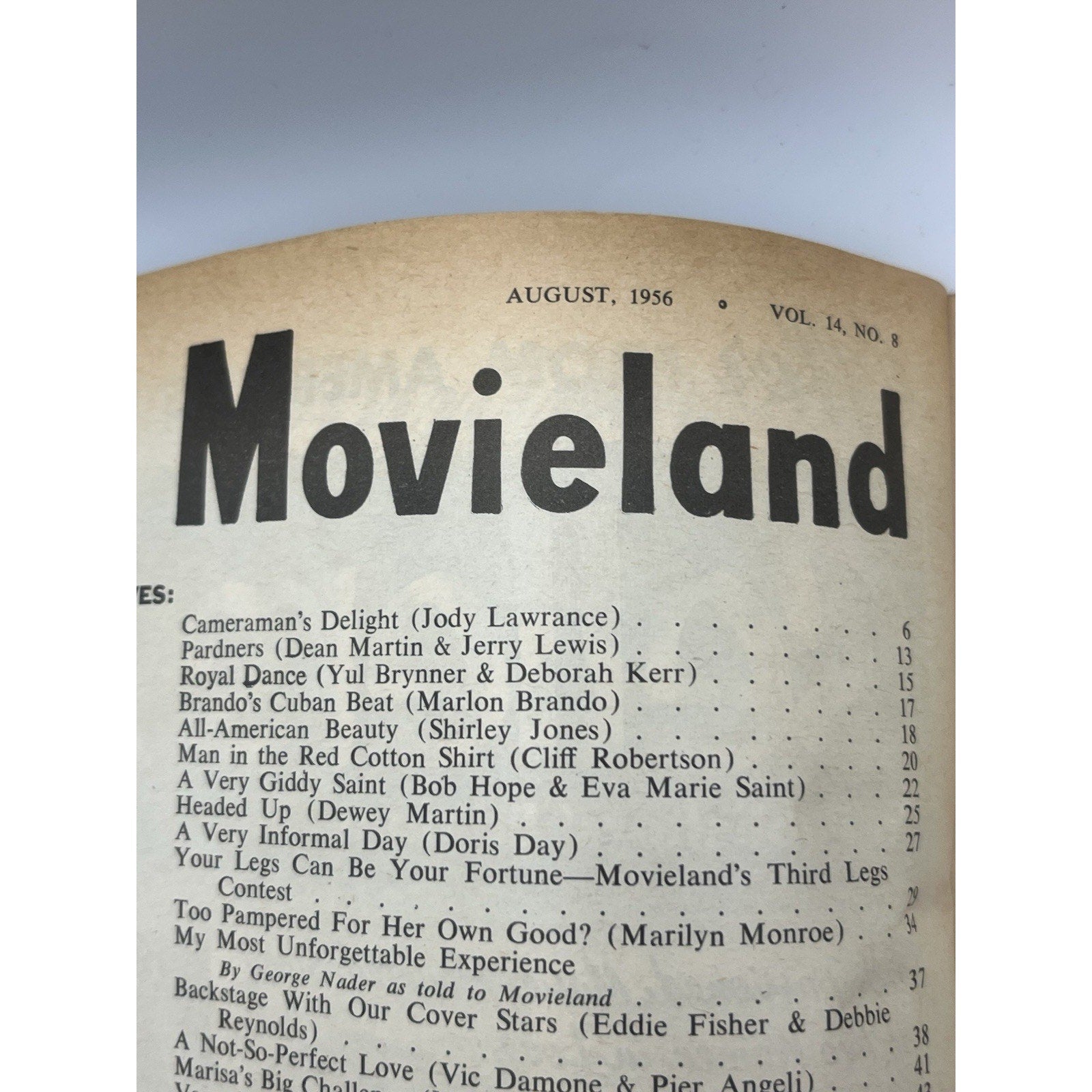 Vintage MOVIELAND Aug 1956 MARILYN MONROE Debbie Reynolds MARLON BRANDO Cover