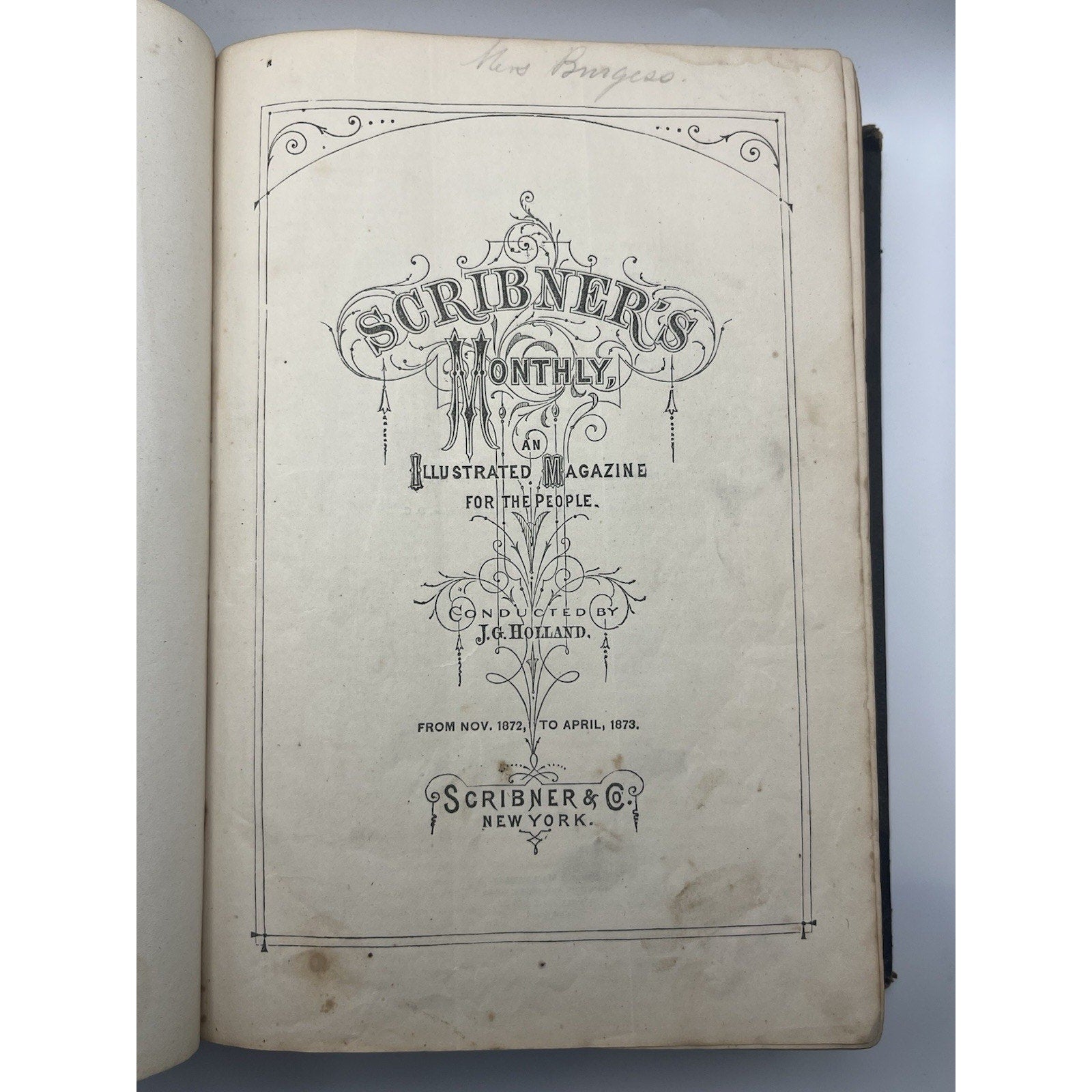 1872-1873 SCRIBNER’S MONTHLY Illustrated Bound Volume J.G. Holland - Antique