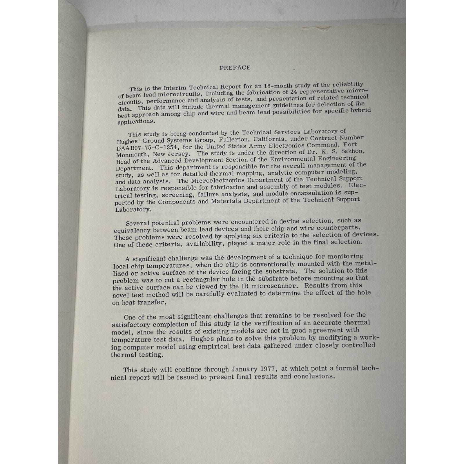 1976 Hughes Aircraft Reliability Beam Lead Microcircuits Army Tech Report ECOM