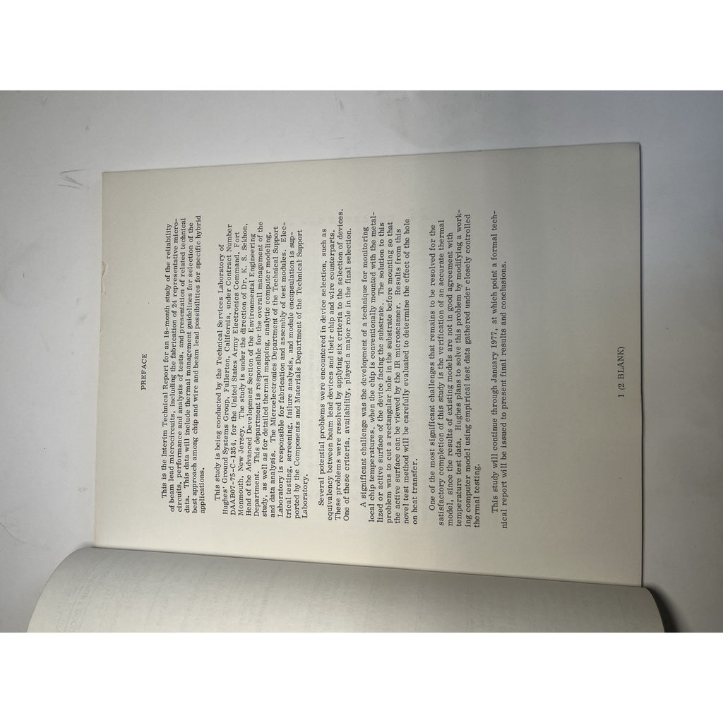 1976 Hughes Aircraft Reliability Beam Lead Microcircuits Army Tech Report ECOM