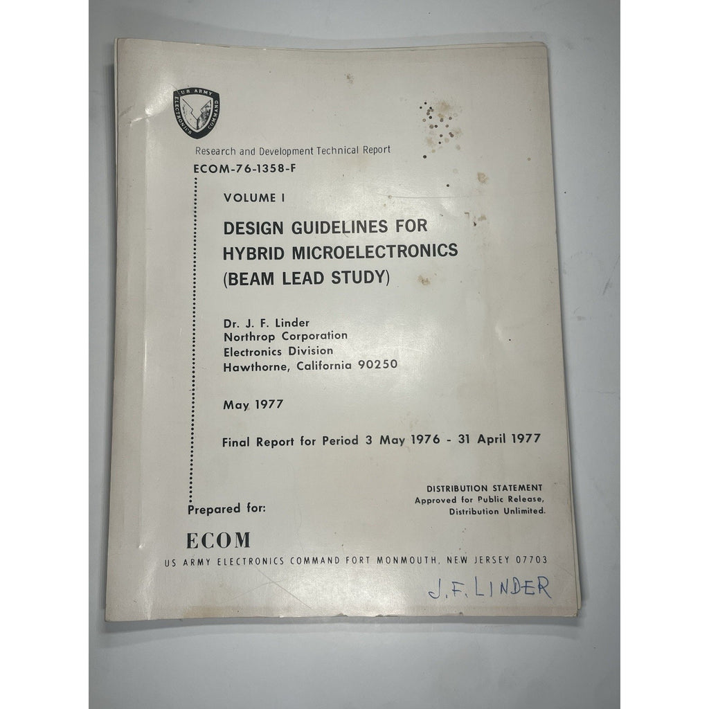 1977 Northrop Corp Hybrid Microelectronics Beam Lead Study Army Report ECOM sign