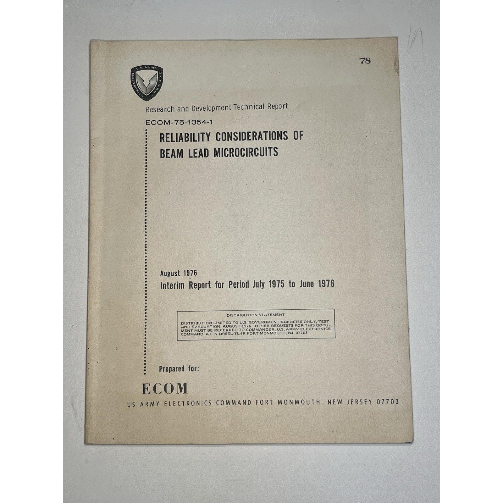 1976 Hughes Aircraft Reliability Beam Lead Microcircuits Army Tech Report ECOM