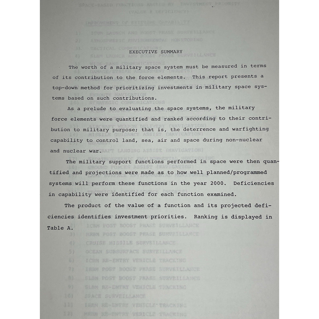 1982 Titan Systems Military Space System Investment Strategy Report Volume 1