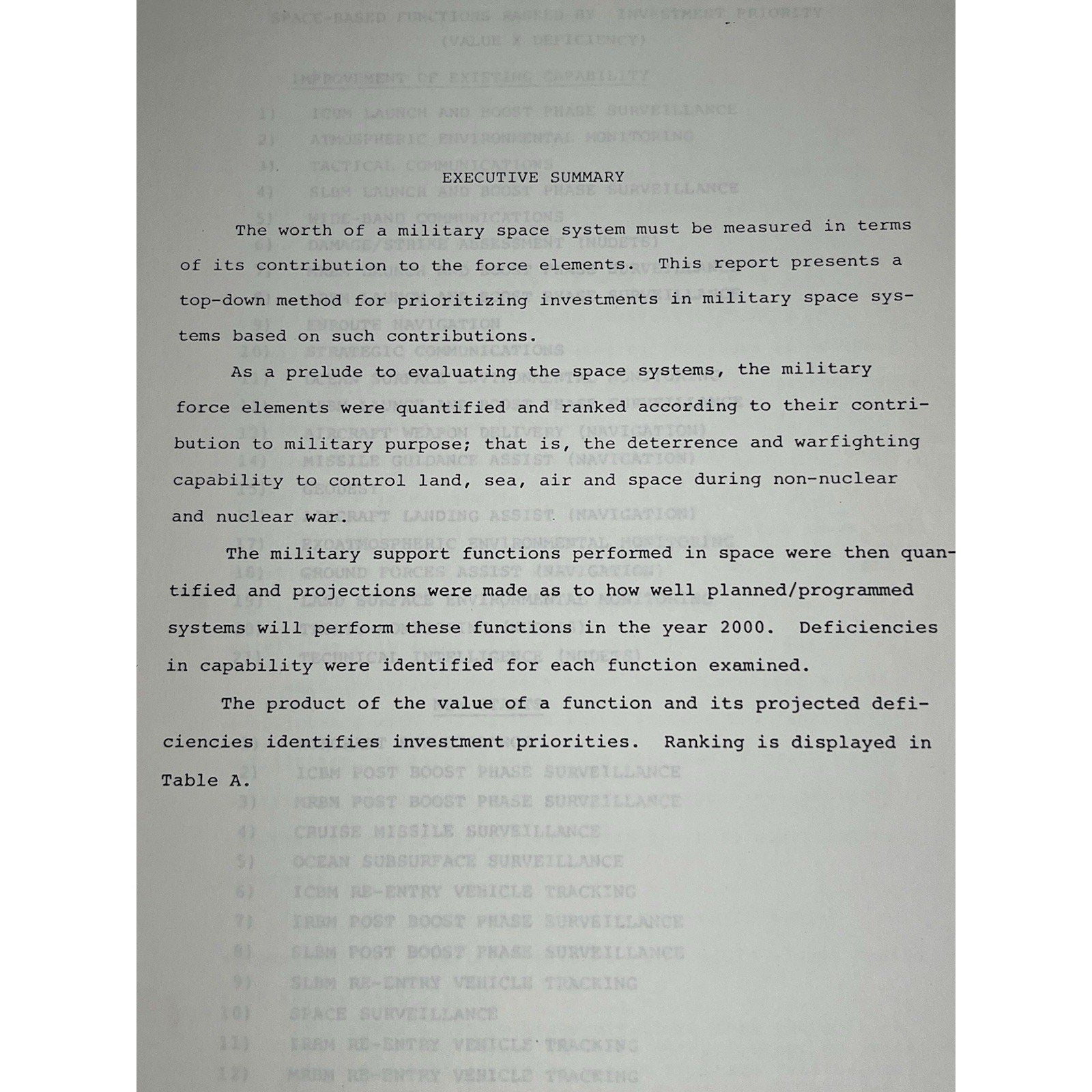 1982 Titan Systems Military Space System Investment Strategy Report Volume 1